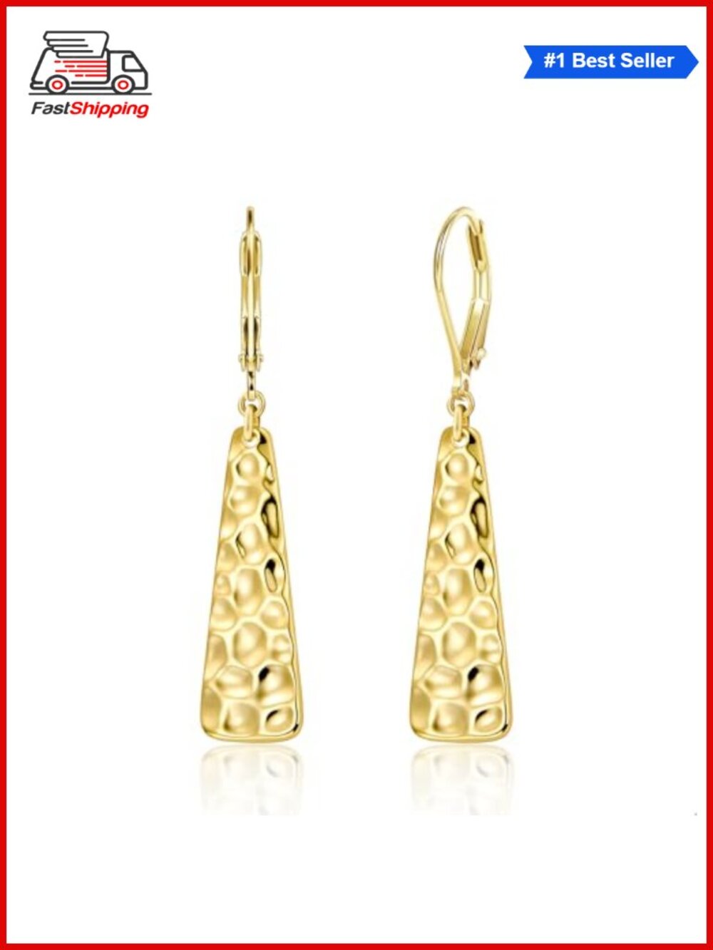 ✨ALEXCRAFT 14k Goldplated Hammered Teardrop Bar Leverback Dangle Earrings for